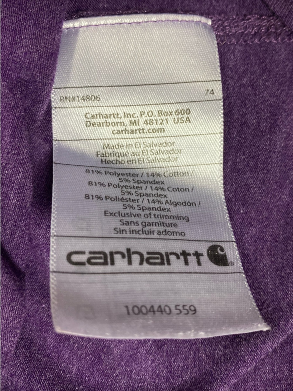 Carhartt Force Purple Quarter Zip Pullover Long Sleeve Athletic Top Size L 12/14 - Picture 12 of 12